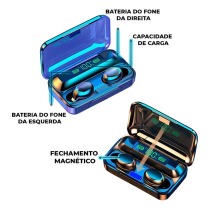 Imagem de Fone F9-5 Sem Fio Bluetooth 5.3 Função Power Bank E Som Top! Cor Preto Cor Da Luz Azul