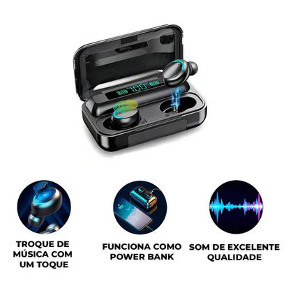 Imagem de Fone F9-5 Sem Fio Bluetooth 5.3 Função Power Bank E Som Top! Cor Preto Cor Da Luz Azul