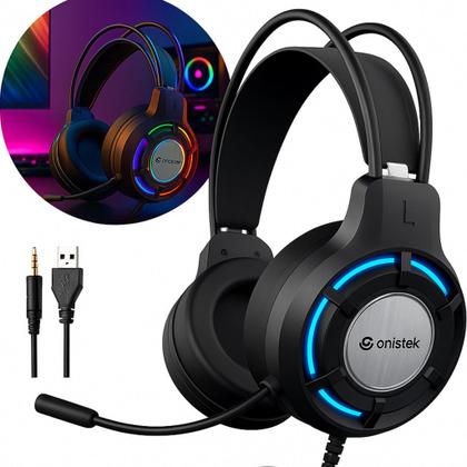 Imagem de Fone Gamer Com Microfone e Iluminacao Fone de Ouvido Para PC Computador PS4 PS5 Xbox Onistek