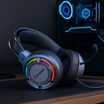 Imagem de Fone Gamer Com Microfone e Iluminacao Fone de Ouvido Para PC Computador PS4 PS5 Xbox Onistek