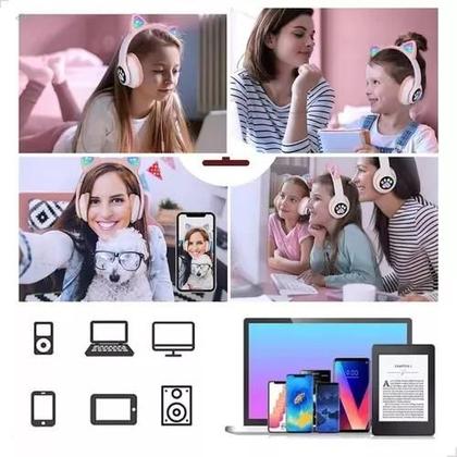 Imagem de Fone Gatinho Sem Fio Com Led Bluetooth Infantil Meninas Gato