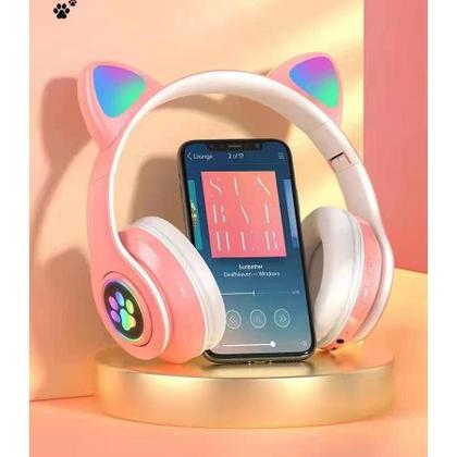 Imagem de Fone Gatinho Sem Fio Com Led Bluetooth Orelha De Gato Rosa