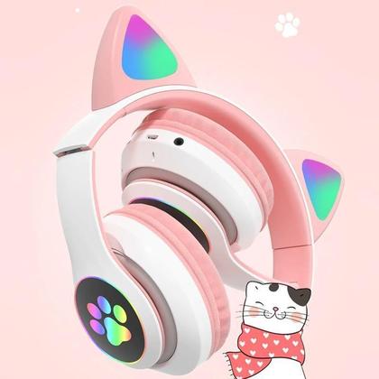 Imagem de Fone Gatinho Sem Fio Com Led Bluetooth Orelha De Gato Rosa