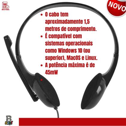 Imagem de Fone Headset Headphone Com Fone E Microfone Cabo P3 Business Lan House PC Notebook Computador Celular Smartphone