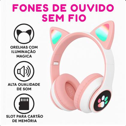 Imagem de Fone Infantil Rosa Bluetooth com Som Claro e Luz LED Colorida Ajustável