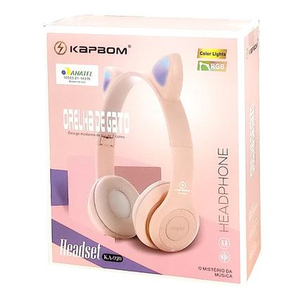 Imagem de Fone Infantil Sem fio com Orelhas de Gato LEDs Bluetooth 5.0 Cartão Azul Escuro