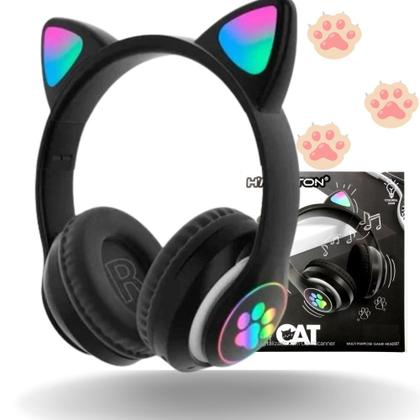 Imagem de Fone Orelha De Gato Headphone Gatinho Com Led Fone Bluetooth e Pulseira Led Digital