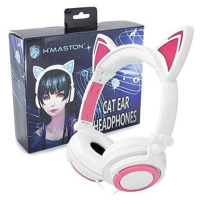 Imagem de Fone Orelhas de Gatinho Infantil DRAIK com LED Branco P2 para Música e Jogos