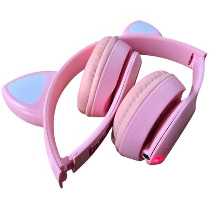 Imagem de Fone ouvido bluetooth rosa led colorido alca ajustavel fm
