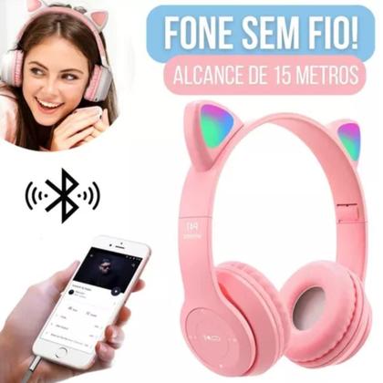 Imagem de Fone Ouvido Over-Ear Gamer Sem Fio Cat Stn-28 Rosa Luz Led