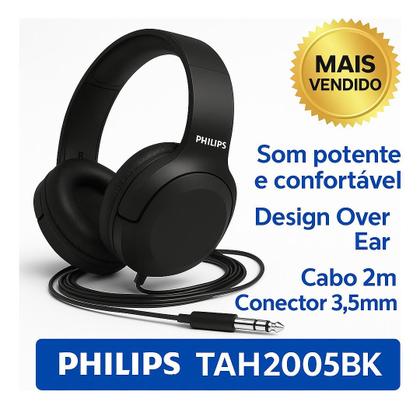 Imagem de Fone Philips Over Ear TAH2005BK P2 3.5mm Preto Som Estéreo, Conforto Prolongado, Cabo 2m, Graves potentes Headphone Leve p/ PC, Celular, Tablet, TV