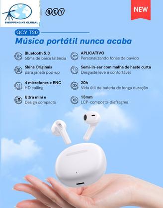 Imagem de Fone Q c y  T20 Alypods Bluetooth 5.3 Cancelamento Enc e Modo Game