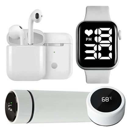 Imagem de Fone sem fio Bluetooth Garrafa térmica led 500ml relógio digital smart Kit Esportes