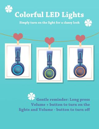 Imagem de Fones de ouvido Bluetooth iClever BTH03 Kids LED azul claro