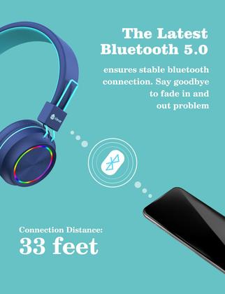 Imagem de Fones de ouvido Bluetooth iClever BTH03 Kids LED azul claro