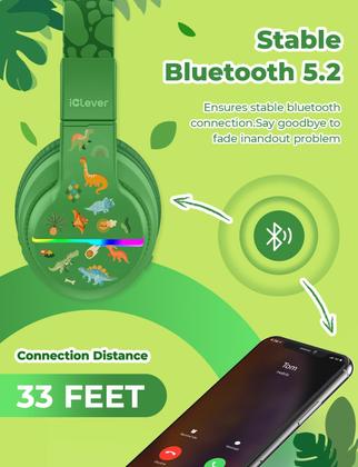 Imagem de Fones de ouvido Bluetooth iClever BTH12 Kids com LED 85H Playtime