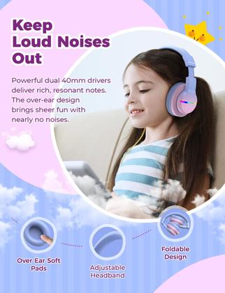 Imagem de Fones de ouvido Bluetooth iClever BTH12 Kids com LED 85H rosa