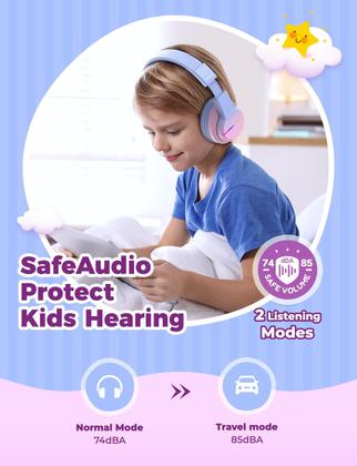 Imagem de Fones de ouvido Bluetooth iClever BTH12 Kids com LED 85H rosa