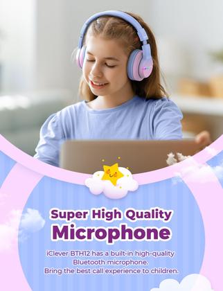 Imagem de Fones de ouvido Bluetooth iClever BTH12 Kids com LED 85H rosa