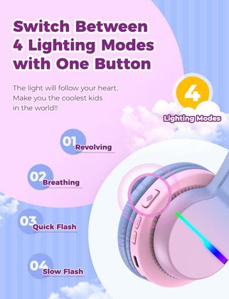 Imagem de Fones de ouvido Bluetooth iClever BTH12 Kids com LED 85H rosa