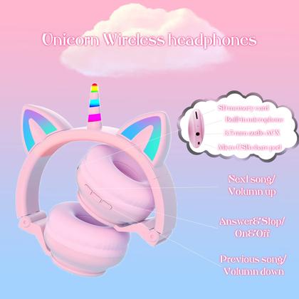 Imagem de Fones de ouvido YUSONIC Unicorn Kids Bluetooth dobráveis roxos