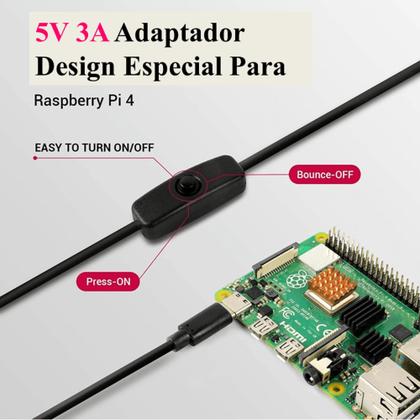Imagem de Fonte 5v 3A USB-C 3.1 Conector Tipo C Para Rasp Pi 4 Botão Liga/Desligar - U1002