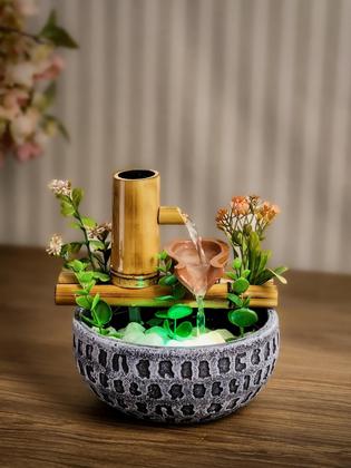 Imagem de Fonte Agua Decorativa De Mesa Cascata Chafariz Bambu Resina