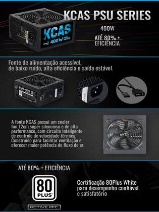 Imagem de Fonte Alimentação Pc Aerocool Kcas 400W Black 110v/220v