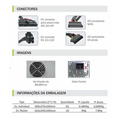 Imagem de Fonte ATX 20+4 K-MEX 200W K-MEX