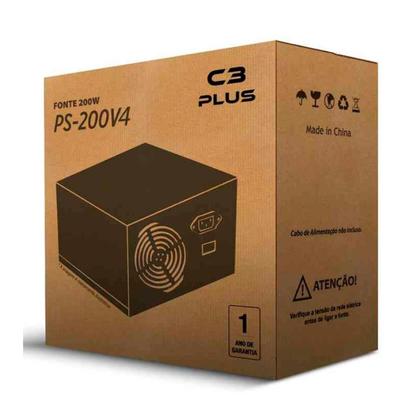 Imagem de Fonte ATX 200W Sem Cabo Cinza PS-200V4 Seletor Bivolt C3Plus