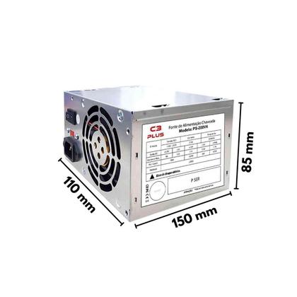 Imagem de Fonte ATX 200W Sem Cabo Cinza PS-200V4 Seletor Bivolt C3Plus
