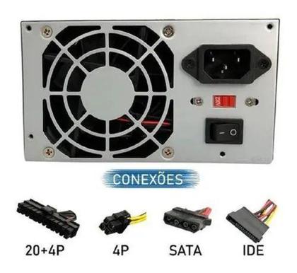 Imagem de Fonte Atx Pc 200w Bivolt Silenciosa Computador 20/24 Pinos - Knup