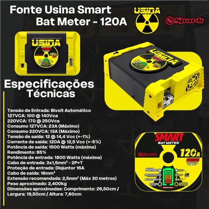 Imagem de Fonte Automotiva Carregador de Bateria 12v Usina Smart Bat Meter 120 amperes 1 ano de Garantia