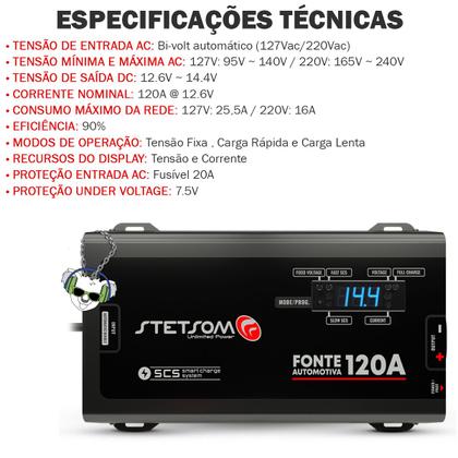 Imagem de Fonte Automotiva Carregador Stetsom 120a Scs Digital Bivolt