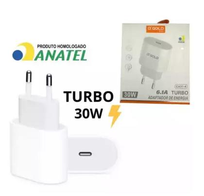 Imagem de Fonte Carregador PD USB TYPE-C 30W Turbo Rápido A'GOLD Tomada Android e IOS lightning (CA31-4)