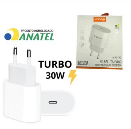 Imagem de Fonte Carregador PD USB TYPE-C 30W Turbo Rápido A'GOLD Tomada Android e IOS lightning (CA31-4)