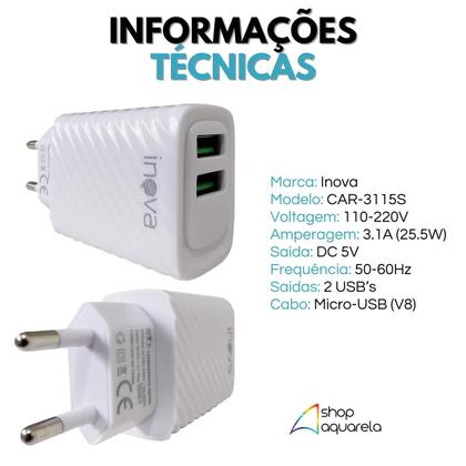 Imagem de Fonte carregador Turbo 2 USB com Cabo USB