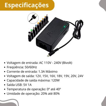 Imagem de Fonte Carregador Universal Para Notebook 120w 8 Pinos