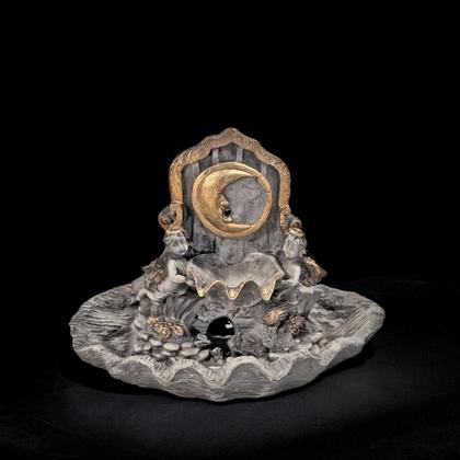 Imagem de Fonte Dágua Da Lua Decorativa Relaxante Resina Bivolt 29cm