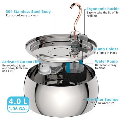 Imagem de Fonte de Água Cat Tomxcute 4,0L com Torneira Gooseneck de Cobre