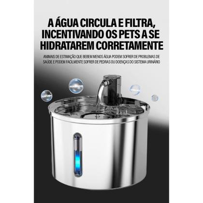 Imagem de Fonte De Água Pet Aço Inoxidável 304 Bebedouro Gato e Cachorro 3.2L Tigela Inox Com Opção De Sensor