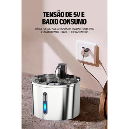 Imagem de Fonte De Água Pet Aço Inoxidável 304 Bebedouro Gato e Cachorro 3.2L Tigela Inox Com Opção De Sensor