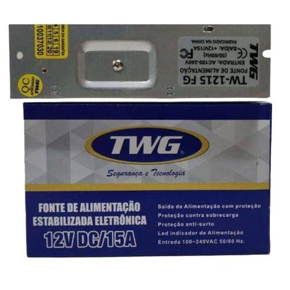 Imagem de Fonte de Alimentação Chaveada Colméia Metálica Estabilizada Eletrônica 12V DC 15A TW-1215 FG TWG