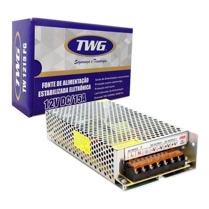 Imagem de Fonte de Alimentação Chaveada Colméia Metálica Estabilizada Eletrônica 12V DC 15A TW-1215 FG TWG