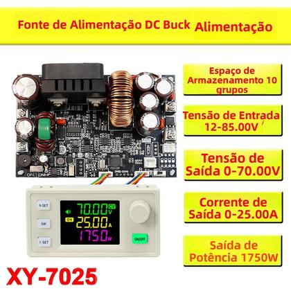 Imagem de Fonte De Alimentação CNC Estabilizada 70V 25A 1750W Conversor Buck CC CV Módulo Redutor
