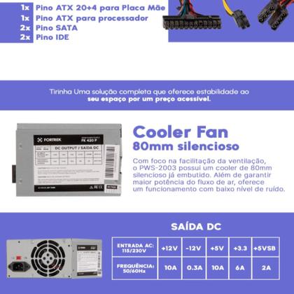 Imagem de Fonte De Alimentação Nominal 200W ATX Fortrek Bivolt 115/230