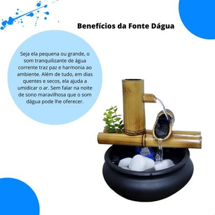 Imagem de Fonte De Mesa Agua Cascata Resina E Bambu Decorativa Feng Shui 19cm