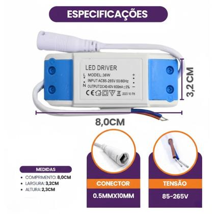 Imagem de Fonte Driver Reator Led 36w Plafon Embutir Sobrepor 600ma