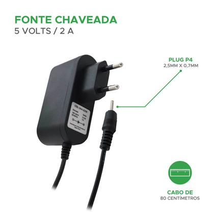 Imagem de Fonte Estabilizada Chaveada 5v 2a Plug P4 2,5x0,7mm Bivolt