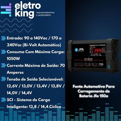 Imagem de Fonte Jfa 70a Slim Bivolt Automotiva com Medidor Cca